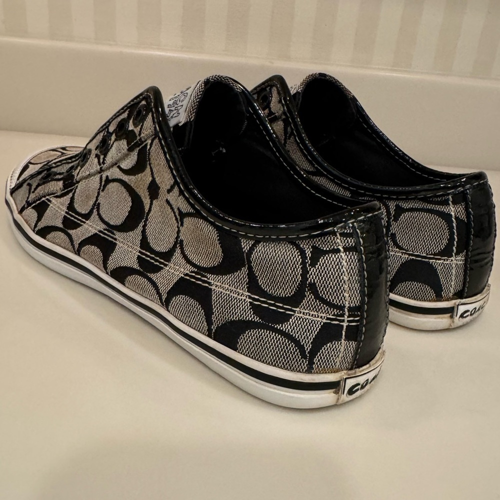 Coach Kira Laceless Slip On Sneakers Jacquard Black White Logo - Picture 5 of 16